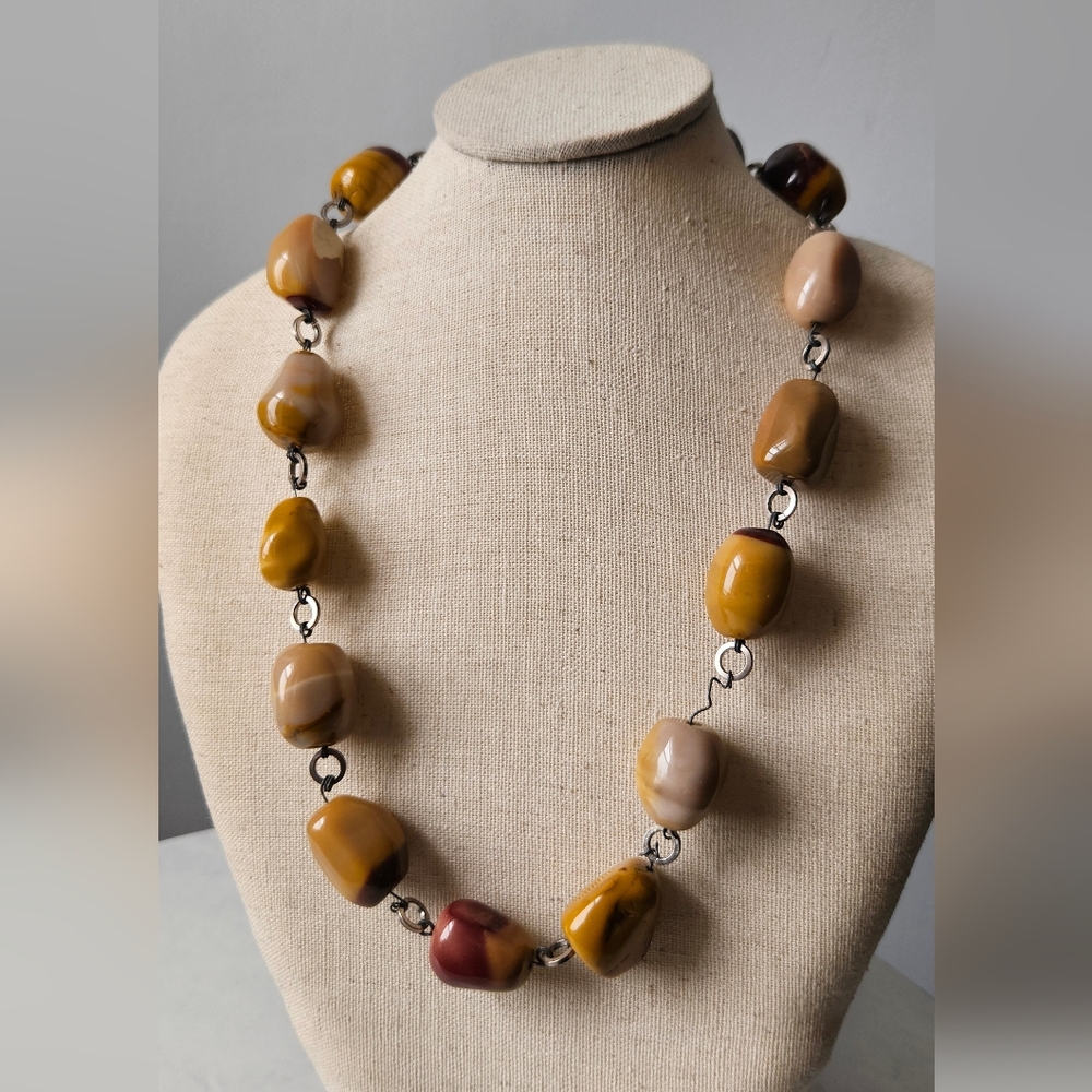 Genuine Mookaite Jasper Chunky Natural Stone Necklace Sterling Accent 925 Clasp
